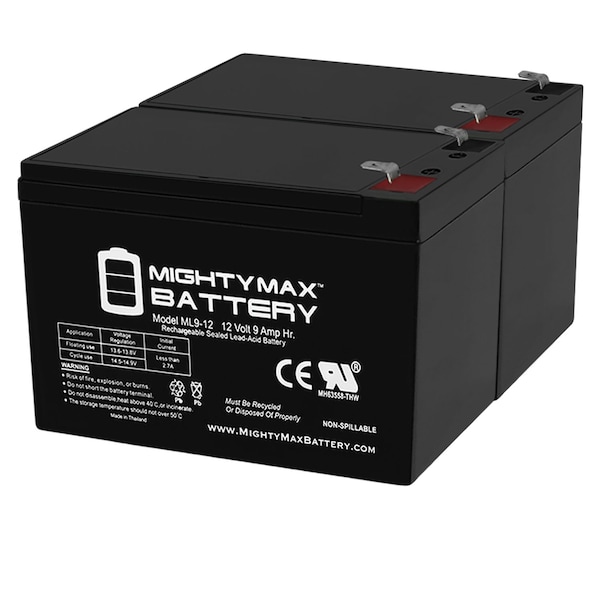 Mighty Max Battery 12V 9Ah SLA Replacement Battery for BP7-12, CY0112 - 2 Pack ML9-12MP251124741010
